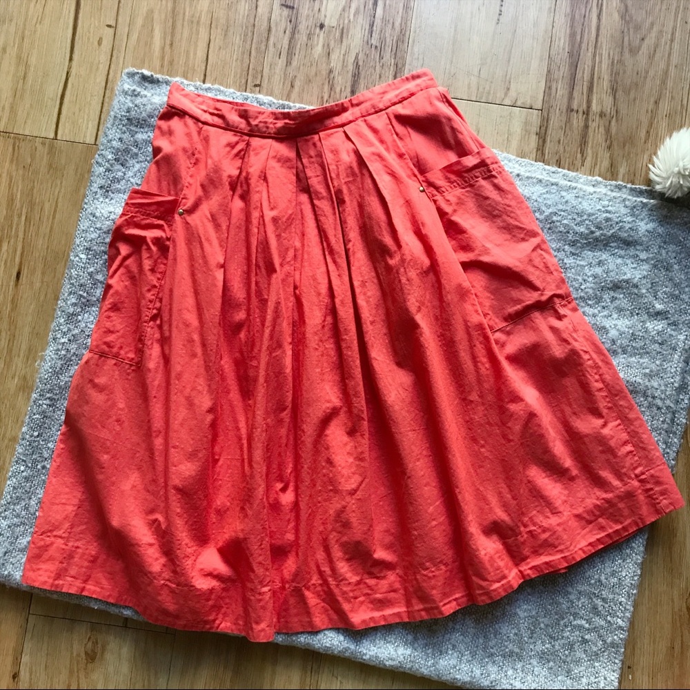 Anthropologie odille orange A-line pleated skirt 6